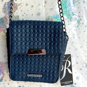 Beautiful textured cross body bag with metal chain dark navy blue